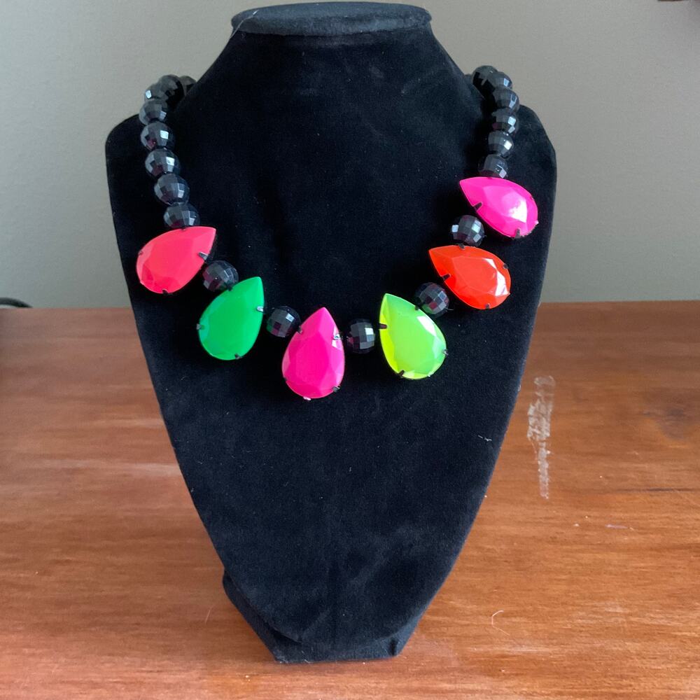 Neon and black beaded statement necklace